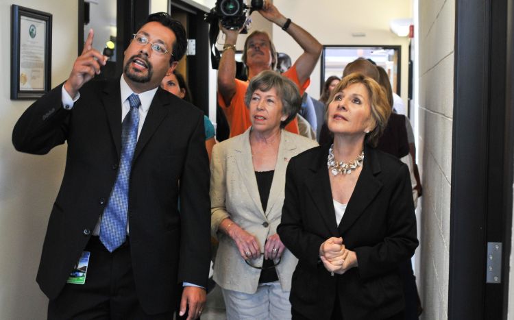 Senator Boxer and Mayor Marsha McLean tour the gold LEED certified Transit Maintenance Facility with Adrian Aguilar, Transit Manager.