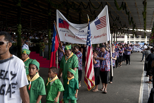 Marching in the Independence Day parade.