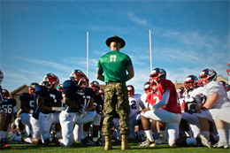 A drill instructor from Marine Corps Recruit Depot San Diego, instructs the players of the Semper Fidelis All-American bowl East Coast team of what he expects from them during the players’ first practice on Dec. 31, 2012 at Fullerton College in Fullerton, Calif.  The Semper Fidelis All-American bowl will be nationally televised live on the NFL network from the Home Depot center in Carson, Calif., at 6 p.m. on Jan. 4.