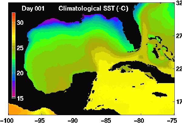 Day 1 (January 1) SST Climatology for Gulf of Mexico