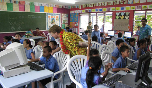 In the computer lab we provided to Samoa Primary School in Apia.