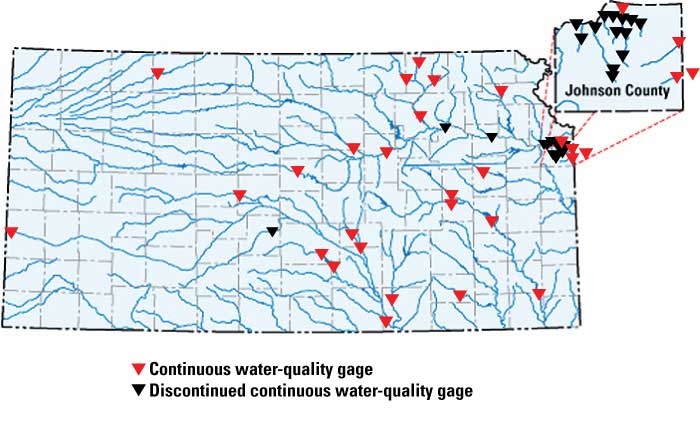 Location of streamflow gaging stations with water-quality monitors