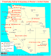 Map, Potentially Active Volcanoes of the Western U.S., click to enlarge