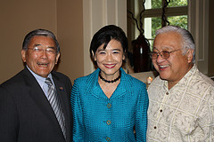 Rep. Judy Chu poses with former U.S. Transportation Secretary Norm Mineta and Rep. Mike Honda (October 5, 2010).