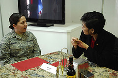 Rep. Judy Chu meets with a soldier in Afghansitan.