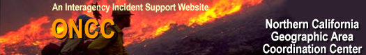 Graphic of two firefighters with fire in the background. Title is an Interagency Incident Support Website of the Northern California Geographic Area Coordination Center.