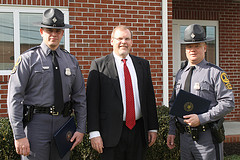 In Bristol, Congressman Griffith took some time to honor and thank Virginia State Trooper Jay Ferland and Trooper Philip Battel, who saved three people from a house fire in Saltville on December 28.
