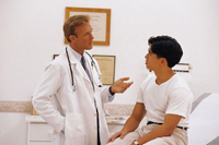 Doctor talking to man