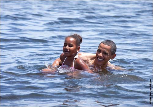 Obama and Sasha go for a swim at Alligator Point.