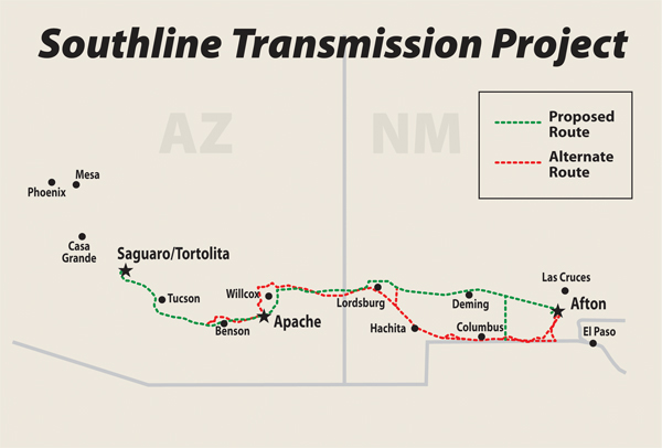 A map of Arizona and New Mexico showing potential line upgrades.