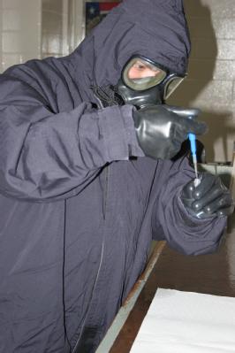 Anniston, Ala., Feb. 17, 2012 -- First responders are given a unique opportunity to use detection equipment distinctive to biological materials. The Center for Domestic Preparedness is the only place where civilian first responders can now train using both biological materials and toxic chemical agents.