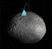 Animation showing the Dawn spacecraft flying above Vesta