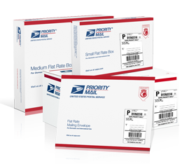  具有 Prepaid Forever 邮资的 Priority Mail 统一邮资包装盒的图片。