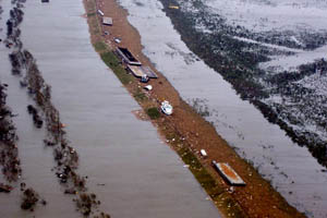 NOAA aerial image of south Plaquemines Parish, La., near Empire, Buras and Boothville where Hurricane Katrina made landfall on Aug. 29, 2005, at approximately 7:10 a.m. EDT.