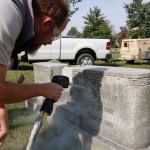 Participant of the 2009 Nationwide Cemetery Preservation Summit, in field session on dry ice dusting.
