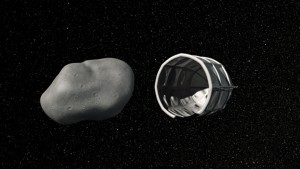 This computer-generated image shows a conceptual rendering of a Planetary Resources spacecraft preparing to capture a water-rich, near-Earth asteroid - click on image to increase size - (AP Photo/Planetary Resources)