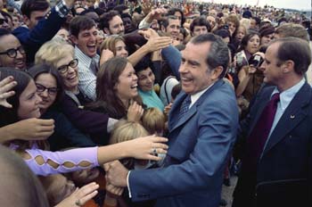 President Nixon 'works the crowd' at Robins Air Force Base, Georgia.