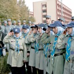 Girls from the Afghan Scouts sing the Afghan National Anthem, during a basic scouting activity day at the Aghanistan National Police Academy (ANPA) in Kabul, Afghanistan. Friday, Nov. 9. (U.S. Navy  photo by MC3(SW/AW) Kleynia R. McKnight, NTM-A /PAO)