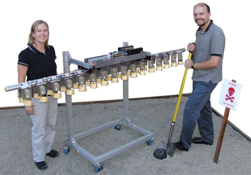 Photo of Christine Paulson and Kique Romero demonstrating the iRadar array.