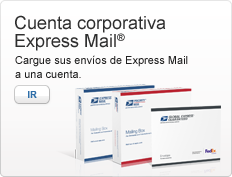Cuenta corporativa Express Mail. Cargue sus envíos de Express Mail a una cuenta. Ir. Imagen de dos cajas y un sobre para Express Mail.