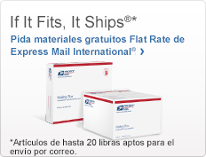 If It Fits, It Ships®. Pedir materiales gratuitos Flat Rate (tarifa fija) para Priority Mail International®. Artículos que se pueden enviar por correo de hasta 20 libras. Imagen de cajas para Priority Mail.