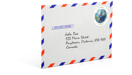 Image of an Air Mail envelope with a First-Class™ Global Forever® stamp.