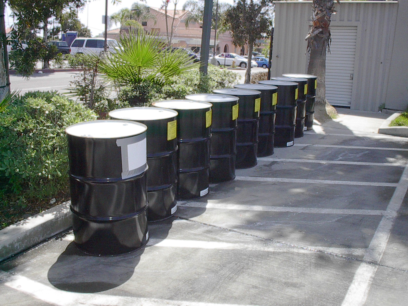 Empty and Unused 55-Gallon Drums Outside Industrial Facility