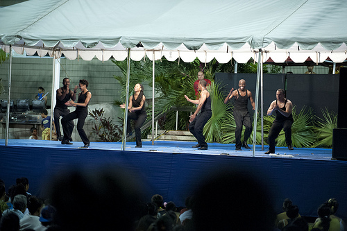 Performing on the main stage in front of the Government Building.