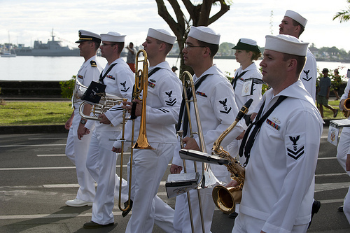 The Navy Band marching in the float parade.