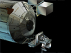 An artist's concept showing the International Space Station RapidScat instrument against the ISS. (NASA JPL/Caltech)