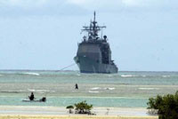 A ship grounded on a coral reef near Honolulu