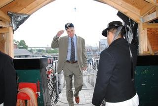 Archivist stepping aboard Old Ironsides