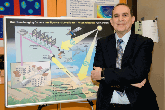  Physicist Ronald E. Meyers, quantum team with the Computational and Information Sciences Directorate, leads research for imaging that is computerized, not seen. The group recently demonstrated that light can get to a target through obscurants.