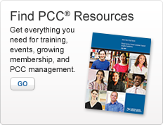 Find PCC® Resources. Get everything you need for training, events, growing, membership, and PCC management. Go. Image of a PCC guidebook.