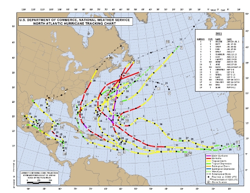 2011 Atlantic Hurricane Season Track Map