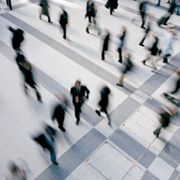 aerial view of business people walking in an atrium