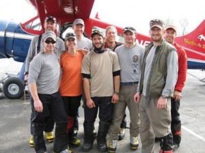 The Operation Denali team poses for a photo before their climb. Front row, left to right: Marc Hoffmeister, Gayle Hoffmeister, Todd Tumolo, Dave Shebib, and Matt Nyman. Back row, left to right: Bob Haines, Jon Kuniholm, Matt Montavon, and Kirby Senden. Photo courtesy of LTC Marc Hoffmeister