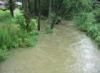 Photograph of flooding along a creek in the Lafayette Village subdivision in Fayetteville. The pictures were taken near Coventry Drive and Odom Drive at about 600 PM on 2004/08/15. Photographs courtesy of Dan Stephens. - Click to enlarge