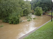 video of the flooding along Crabtree Creek near Crabtree Valley Mall