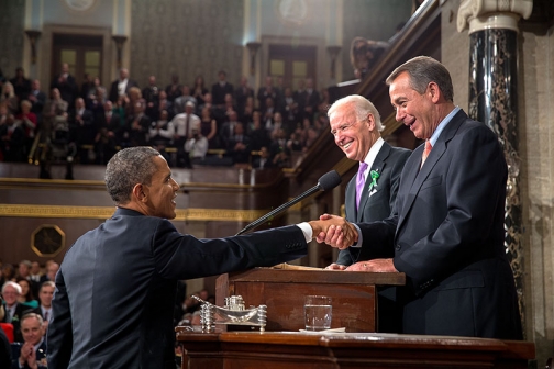 President Obama Greets VP Biden and House Speaker Boehner