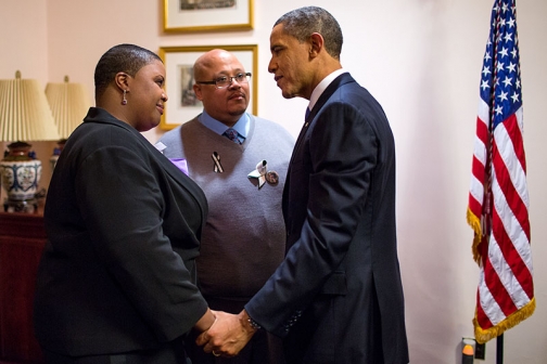President Obama Talks with the Pendletons
