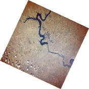 Satellite image of Oahe Reservoir and the Missouri River