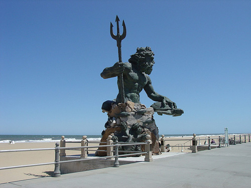King Neptune watches over boardwalk at Virginia Beach.