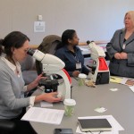 Chandra Reedy helps students during the 2012 Petrography for Conservation class