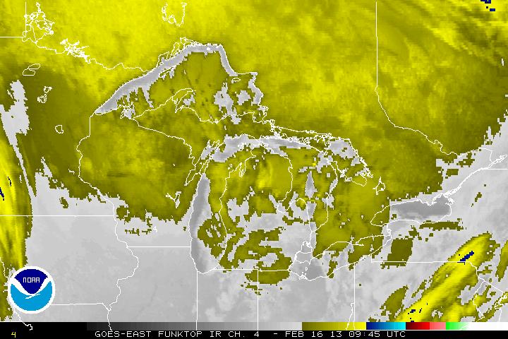 Infrared Satellite Image Centered on the Great Lakes