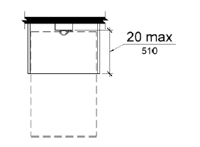 The maximum distance from the front edge of a counter within the telephone enclosure to the face of the telephone is 20 inches (510 mm).  The telephone enclosure overlaps the clear floor space for a forward approach.