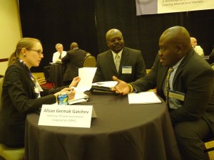 Thomas Anokye and John Martinson meet with Alison Germak-Gatchev, OPIC’s director of business development