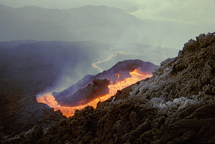 Etna volcano lava flow