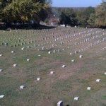 A view over Vicksburg National Cemetery shows differences between recently cleaned headstones and those that will soon be cleaned.