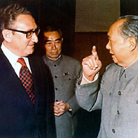 Henry Kissinger and Chairman Mao, with Zhou Enlai behind them in Beijing